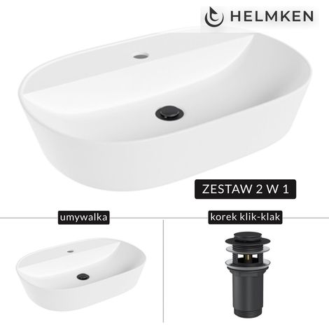 Lavabo da appoggio Helmken 46060000 (60x40) Bianco + Tappo Click-clack Nero opaco (1/5)
