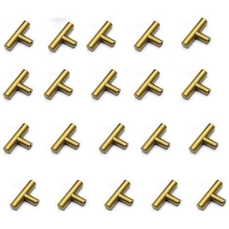 Set mit 20 T-förmigen Küchenschrankgriffen aus gebürstetem Edelstahl inklusive Schrauben, Edelstahl-Küchenknöpfe für Schubladen, Schränke, Wohnaccessoires (gold) (1/4)