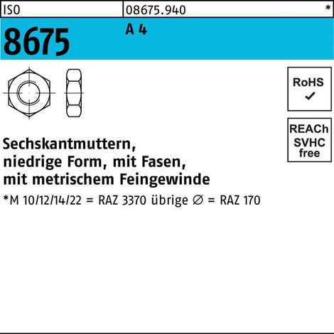 Sechskantmutter ISO 8675 M 24 x 2 Edelstahl A4 blank 10 Stk (1/2)