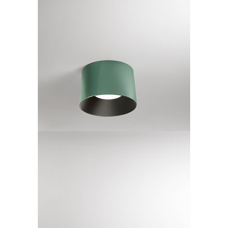Plafonnier LED suspendu cylindrique en métal vert brillant, 36W, technologie CCT dimmable, diamètre 50 cm - Perenz, luminaire moderne chic.