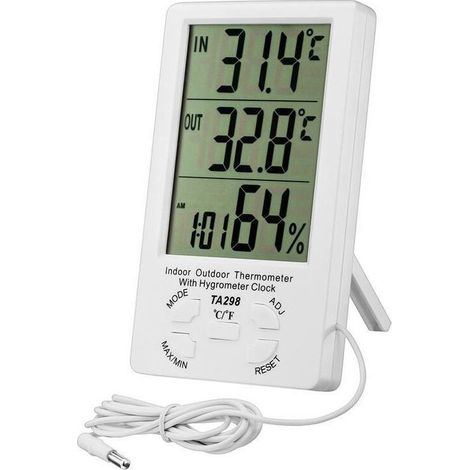 [French Days]Thermomètre Intérieur Extérieur, Thermomètre Hygromètre Digital, LCD Thermo-hygromètre avec Horloge, Min/Max Records, °C/°F Commutateur, Moniteur de Température et d'humidité