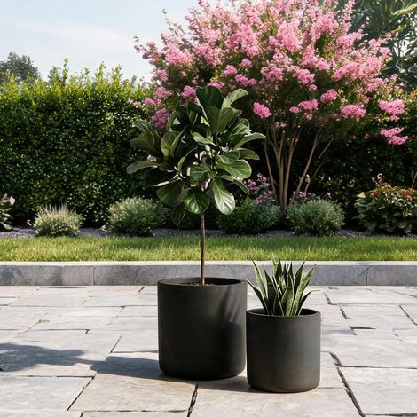 Lot de 2 pots de fleurs ronds en béton noir 40 cm et 32 cm (1/5)
