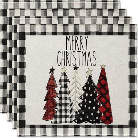 4 Pièces Arbres de Noël Neige Rose Napperons de Noël Tapis de Table D'Hiver pour Cuisine Salle à Manger Décoration N (1/4)