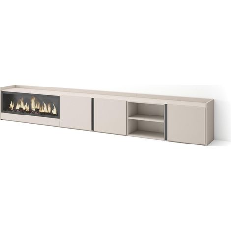 Skraut Home - Meuble TV, Banc Télé, Grand espace de Rangement, 315x35x50cm, Pour les TV jusqu'à 80", Cheminée électrique XXL, Style moderne, Beige (1/5)