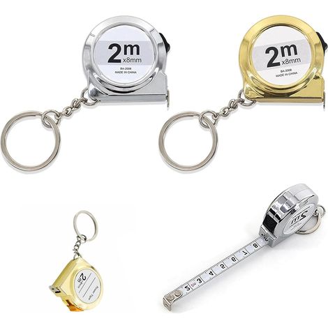 2 PCS Mini Ruban à Mesurer Rétractable en Acier, Mini Mètre Ruban Rétractable avec Porte-clés, Graduation Claire, Ruban en Acier Flexible, pour la Maison, le Bureau, l'école (2m) (1/5)