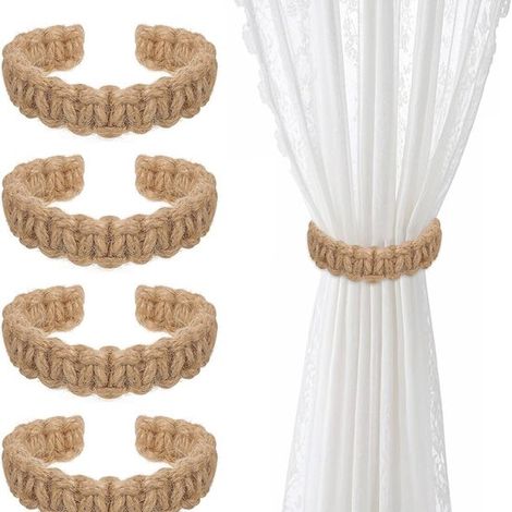 Set di 6 ganci per tende intrecciati in stile bohémien - Accessori decorativi artigianali in stile country - Marrone (1/2)