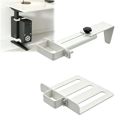 Support PC sous le bureau réglable en hauteur - Support PC bureau pour tour - Rotatif et extensible (blanc) (1/5)
