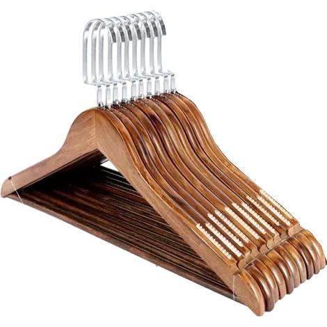 10 Cintre en bois, pince à pantalon, design sans couture, finition antidérapante, style rétro pour hôtel et maison (1/5)