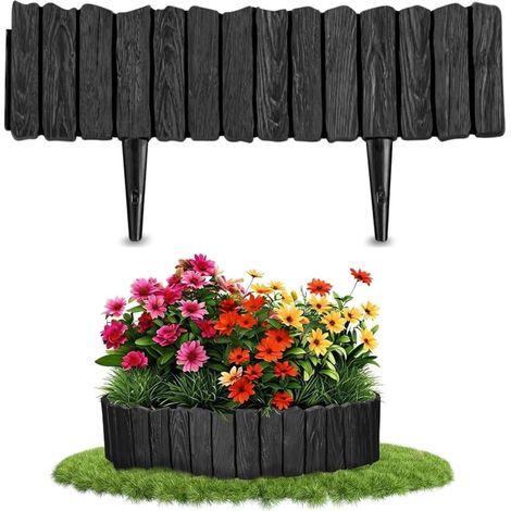 Bordure de Jardin, 22CM x 230CM Bois Effet Bordure de Pelouse Clôture Paysagère Flexible pour Jardin Bordure, Fleurs Massif, Jardin Allée et Aménagement Paysager à Faire Soi-Même (Noire) (1/5)