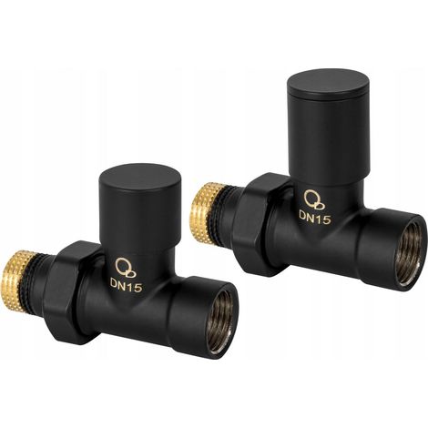 Robinet de radiateur droit noir – Raccord fileté 1/2'' – Vanne d'alimentation et d'arrêt – Pour chauffage central