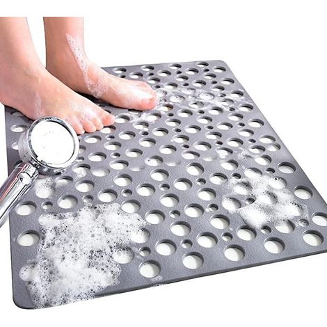 Tapis de douche carré, antidérapant et anti-moisissure, 53 x 53 cm, tapis de bain en caoutchouc antidérapant avec trous de drainage, lavable en machine, gris (1/5)