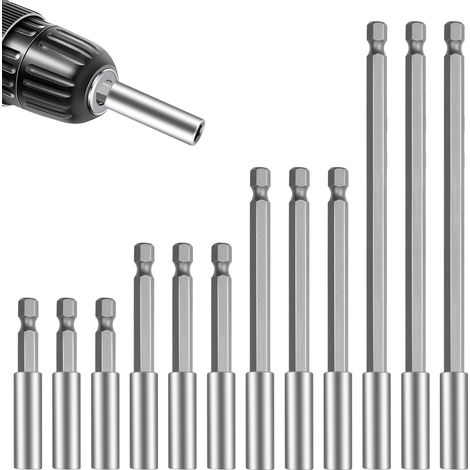 Lot de 12 porte-embouts magnétiques 60/75/100/150 mm, rallonge d'embout pour perceuse, support d'embout magnétique 1/4", extension d'embout à tige hexagonale, porte-embout à changement rapide (1/5)