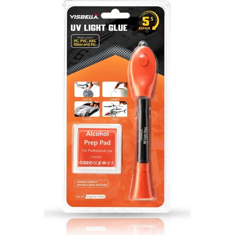 Kit de colle UV avec lampe - Système de réparation avec colle UV durcissante - Pour verre, métal, bois, cuir et plastique - Pour relier, fixer, modeler, réparer (4g pour Général) (1/5)