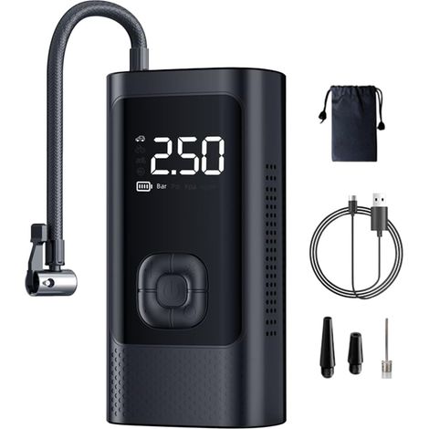 Gonfleur de pneus portable, compresseur d'air compact, pompes à pneus de 3 à 150 psi, gonfleur sans fil avec lumière LED, idéal pour moto, voiture, vélo, ballon 15,5 x 7,6 x 5,7 cm