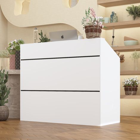 Empfangstheke Empfangstheke mit Streifendekor, Weiß, MDF, 120×50×100 cm