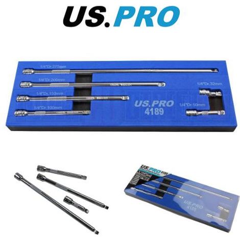1/4" Drive WOBBLE SOCKET EXTENSION BAR SET 6pc by US PRO TOOLS in EVA Foam Tray (1/4)