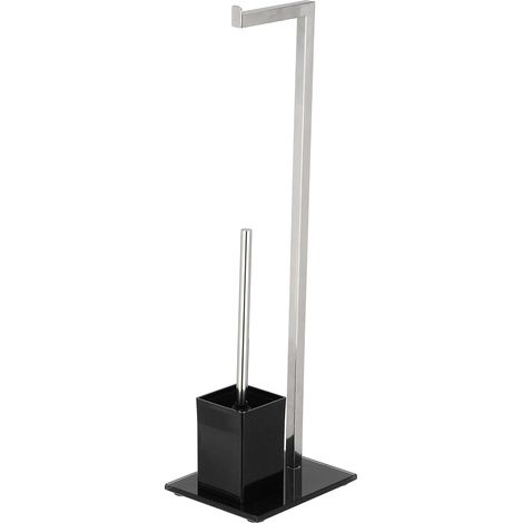 King Home PIANTANA MULTIFUNZIONE in acciaio, base in vetro temperato nera 22x18x70,5h cm (1/4)