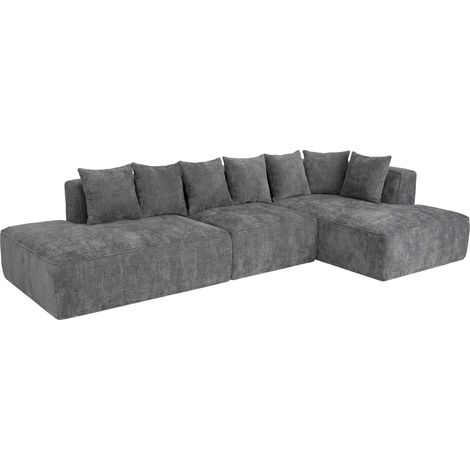 Sofa-Garnitur HHG-738, L-Sofa Couch Loungesofa, Stoff Chenille (270 g/m²) Liegefläche rechts 60x310x150cm dunkelgrau (1/5)