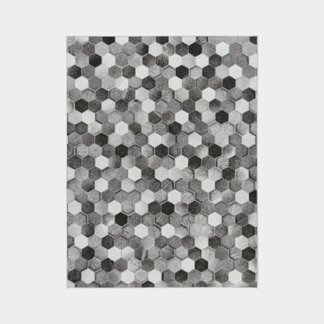 Décoweb – Tapis kilim imprimé peau de vache – Patchwork gris – 120 x 160 cm – Tissu non tissé léger – Sous-couche antidérapante (1/5)