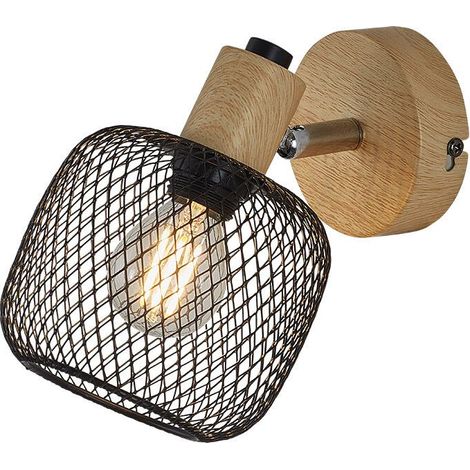 Applique LED murale 1xE14 23W IP20 – Noir & bois (1/4)