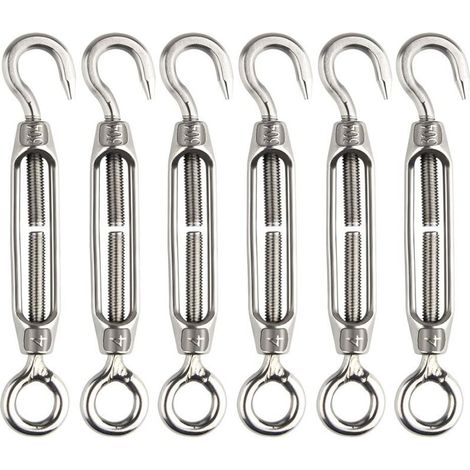 6 Pcs Tendeur De Fil Tendeur M4 En Acier Inoxydable Réglable Crochet De Ridoir Et Oeil Ensemble Heavy Duty-LIAIKI (1/5)