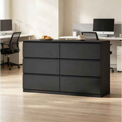 Commode 120x40x75 cm en bois noir, avec rangement pour salon, moderne FloraGrace (1/5)