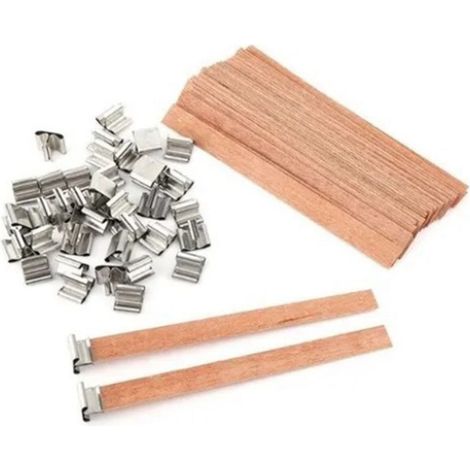 Mèches en bois 0,6x15cm sans fumée pour fabrication de bougies DIY, noyaux avec support en acier inoxydable (1/5)