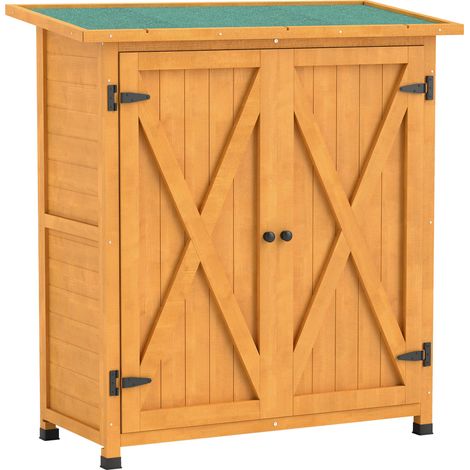 Abri de jardin/remise à outils en bois, résistant aux intempéries, avec 2 portes, toit en asphalte, 110 x 55 x 117 cm, jaune (1/5)
