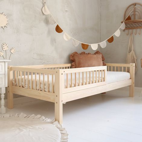 Letto 90x190 con sponda e rete a doghe incluse piedi 19 cm Adèle Bois (1/5)