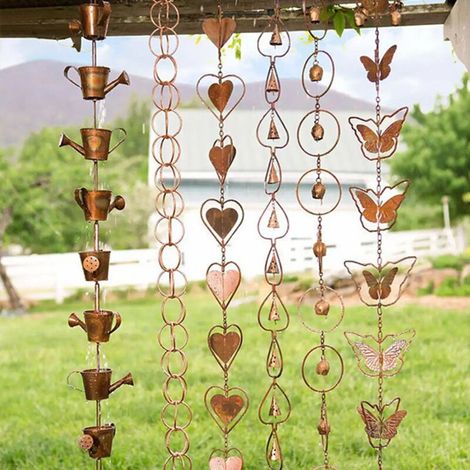 Chaîne de pluie décorative en métal chaîne de pluie à suspendre chaîne de pluie pendentif anneau rond chaîne de pluie (1 pièce, or) (1/2)