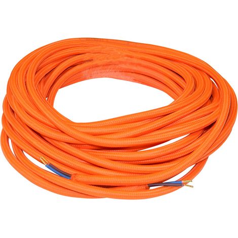 Câble Textile Flexible Rond 2 X 0,75 Mm², Bobine De 10 Mètres, Gaine Textile Orange Pour Installations Électriques (1/2)