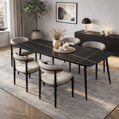 Table à manger Sintered Stone aspect marbre noir – Jules (1/5)