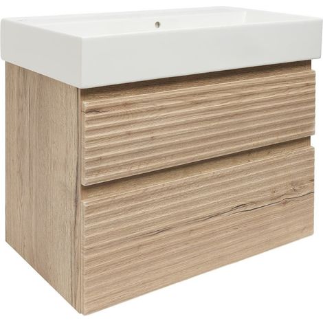 Meuble suspendu 2 tiroirs avec vasque - Naturel - Savona - 78x53x44,8 - Chêne Halifax (1/5)