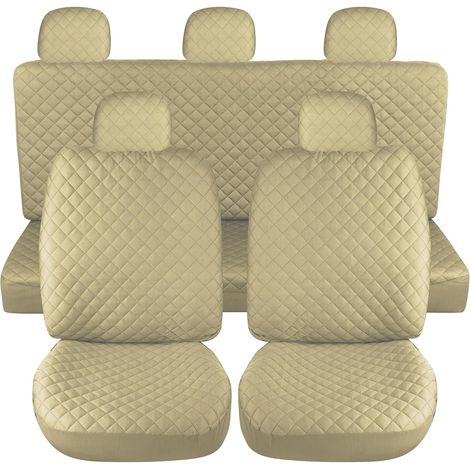 Lupex shop - Coprisedili per auto universali mod. A21, tessuto poliestere trapuntato, anteriore e posteriore, colore - Beige (1/4)
