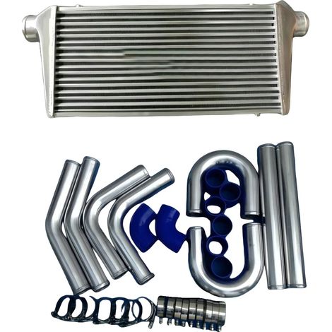 Intercooler turbo, entrada de 3 pulgadas, kit completo de mangueras, kit de intercooler azul (1/2)