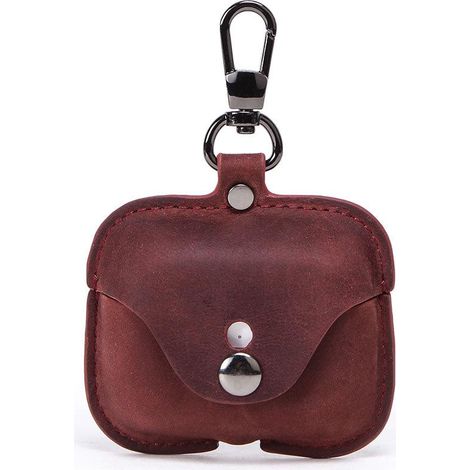 Étui écouteurs rouge cuir véritable compatible AirPods Pro, housse de voyage souple résistante avec porte-clés (1/5)