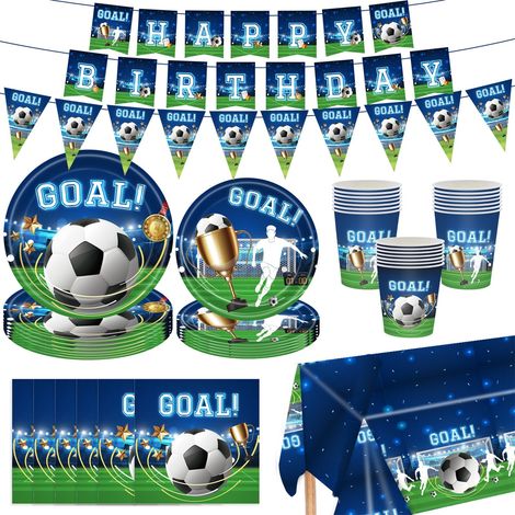 Set De Couverts En Papier - Thème Football - Assiettes Cuillères Fourchettes Couteaux - Pour Fête D'anniversaire - 24 Pièces (1/5)