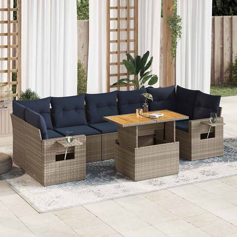 vidaXL Salon de jardin 8 pcs avec coussins gris résine tressée (1/5)