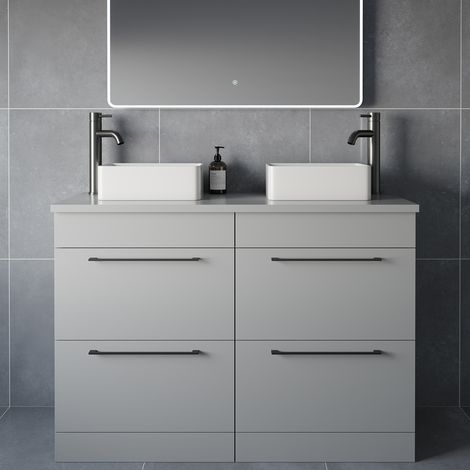 Napoli 460 Gloss Grey Pearl 1200mm 4 Drawer Vanity Unit for Countertop Basins - 1200mm - Gunmetal Grey 320mm Handle