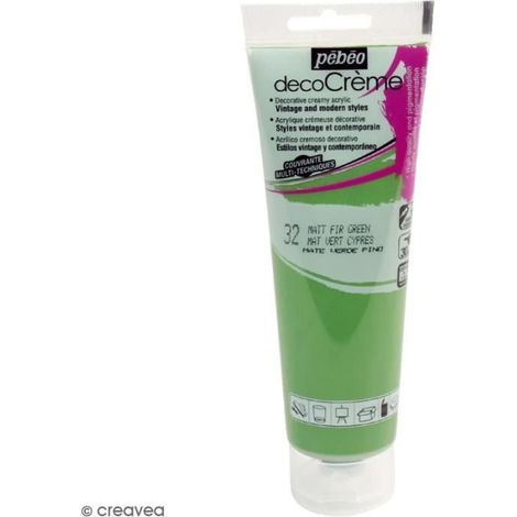 Peinture acrylique - PEBEO - DecoCrème - Vert cyprès - 120 ml - Finition Mat (1/2)