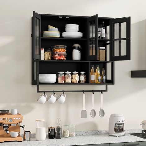 Mueble de baño mural de 3 puertas 88 x 26 x 82,5 cm negro DESVIAE (1/5)