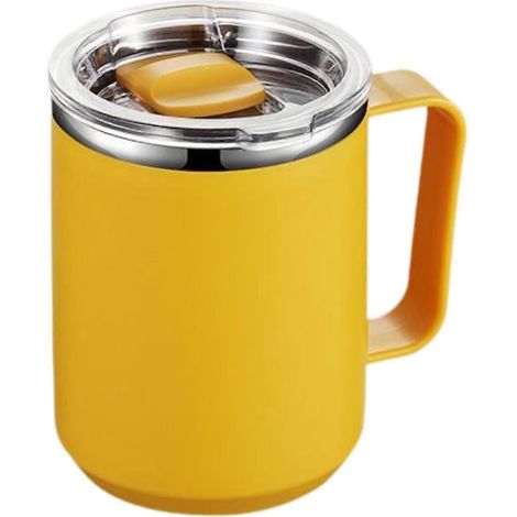 Mug isotherme portable et étanche, réutilisable, avec couvercle et poignée, idéal pour les voyages, les fêtes, le camping, la plage et le bureau.-Yellow