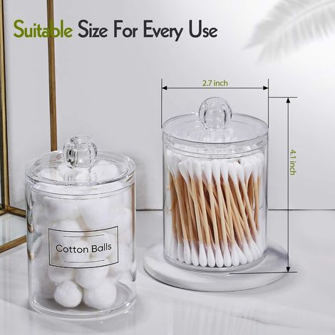 Lot de 4 distributeurs de cotons-tiges pour boules de coton, cotons-tiges, disques de coton et fil dentaire - Pot de rangement transparent de 280 ml (10 oz) en plastique, idéal pour la salle de bain e (1/5)