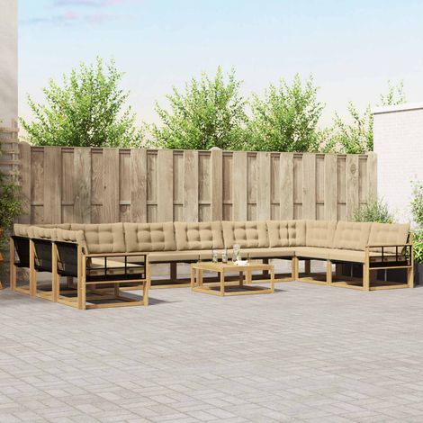 vidaXL Outdoor-Sofagarnitur 11 Stk. Weiß und Beige (1/5)
