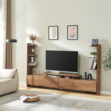 Mobile TV Rauki con Ripiani Laterali e Ante a Ribalta - Effetto Noce [en.casa]
