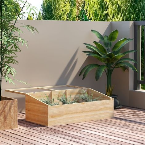 Serre/châssis froid/jardinière en bois pour jardin/balcon, 100 x 50 x 35 cm, sapin naturel, panneaux de particules. (1/4)