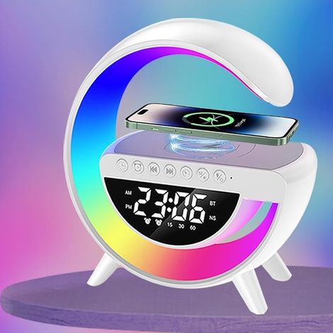 Kabellose wiederaufladbare Tischlampe multifunktionaler Bluetooth-Lautsprecher und Wecker LED-Nachtlicht für den Nachttisch ideal für schöne weiß (1/4)