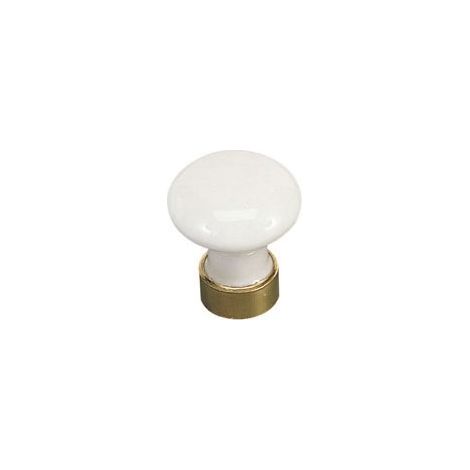 Bouton de meuble en porcelaine sur embase laiton – Décor blanc – Diamètre 30 mm – Hauteur 34 mm – Pour meubles élégants – Fosun (1/2)