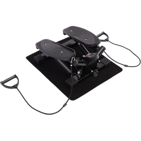 Compact Mini Stepper Fitness Machine for Leg and Arm Toning with Resistance Bands and Mat for Home Workout Black (1/5)