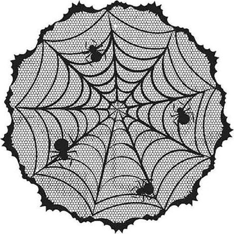 Nappe d'Halloween ronde de 100 cm, motif toile d'araignée noire, chemin de table pour décoration de fête festive, set de table noir (1/5)